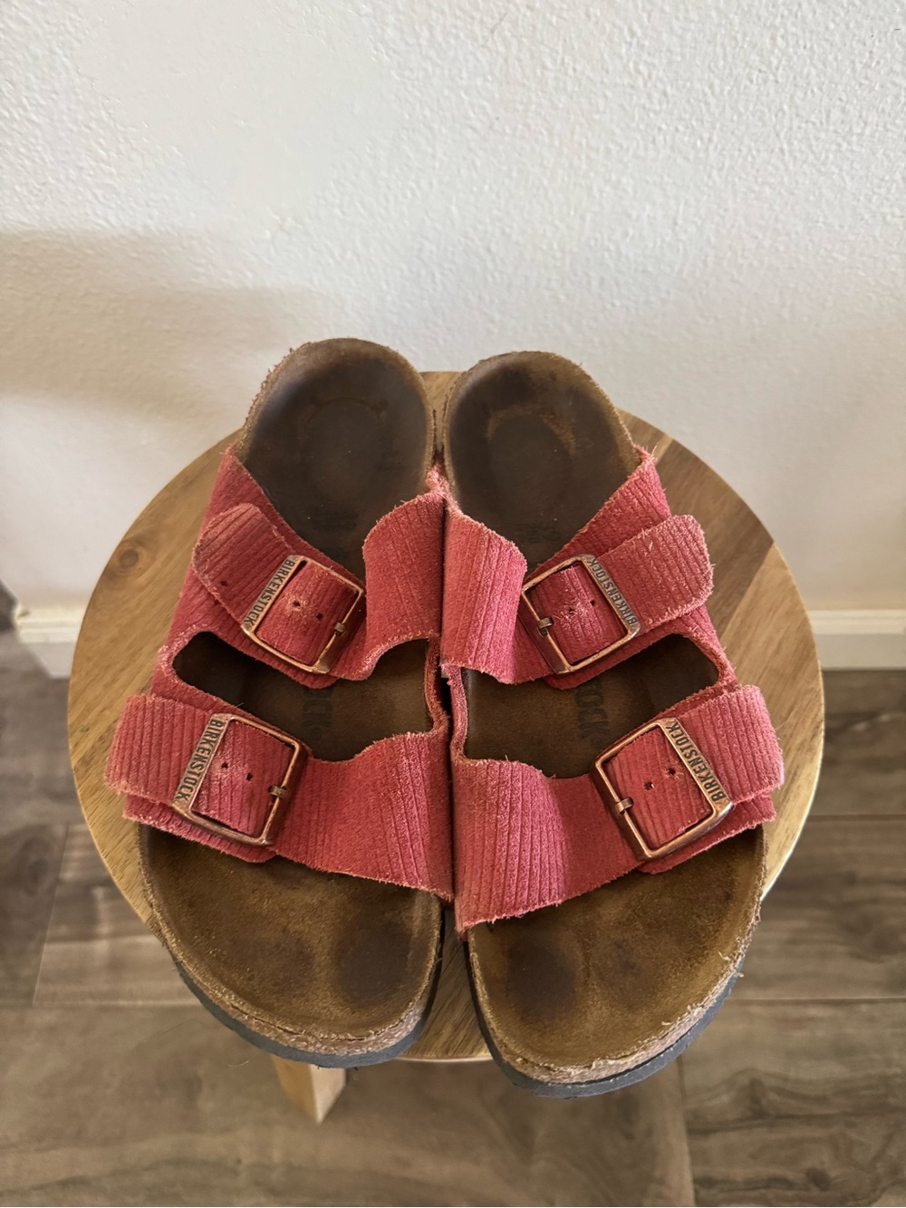 Birkenstock Red Suede Corduroy Two-Strap Arizona Sandals - Picture 2 of 4